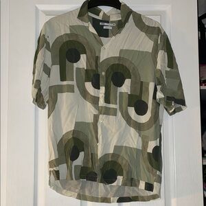 Zara Olive Green Geometric Capsul Men's Button Down Casual Shirt